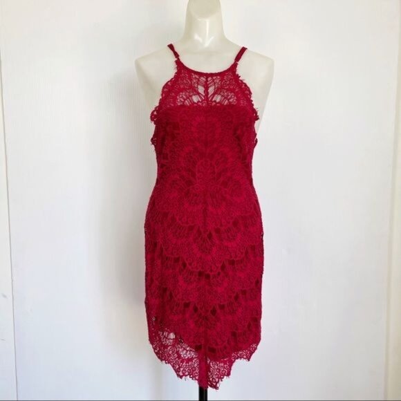 Free People She's Got it Red Slip Lace Dress XS - Picture 2 of 11